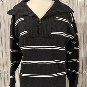 Comfy sweatshirt material dark gray with white stripes size large
